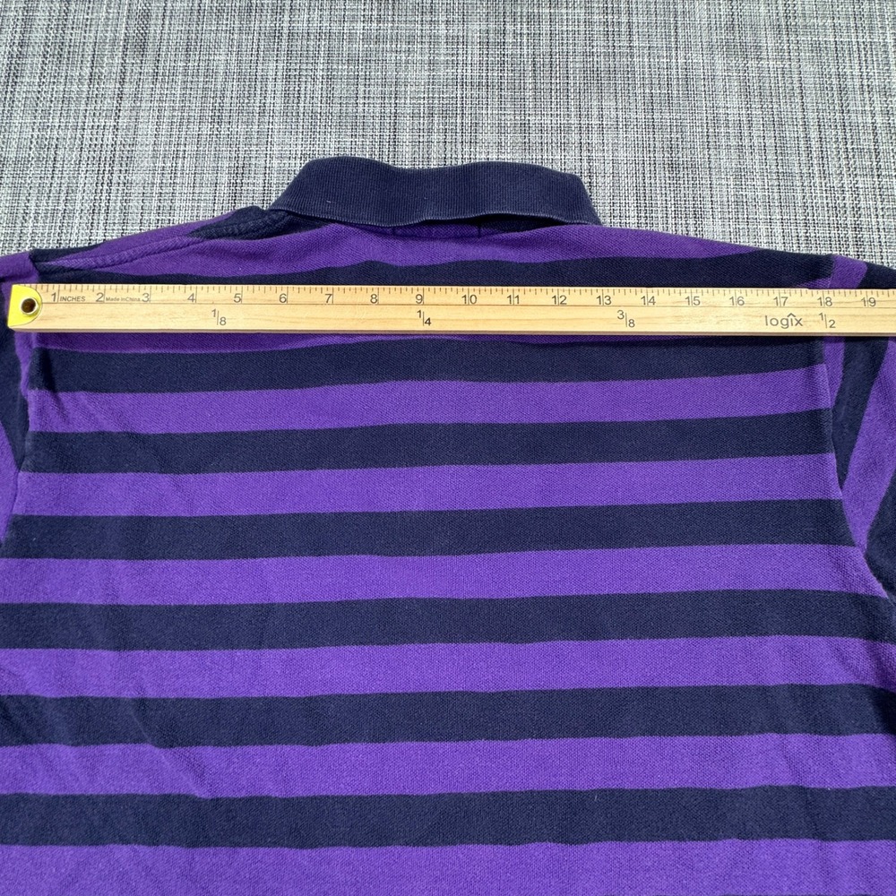 Polo Ralph Lauren Mens Polo Shirt Striped Cotton Pony Logo Purple Black Large - Picture 5 of 6